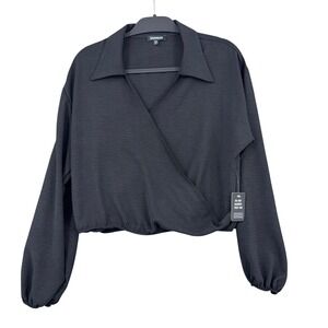 Express Surplice Wrap Top‎ Women M 100% Polyester Black